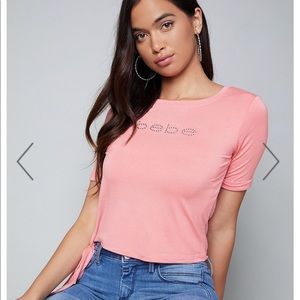 Black BEBE logo side tie tee